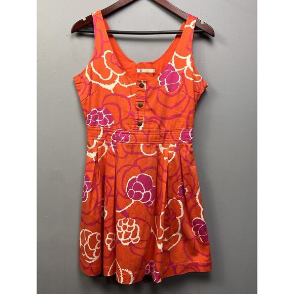 Tulle Dress Womens Small Orange Pink Sleeveless Pockets Button Lace‎ up back - Picture 1 of 8